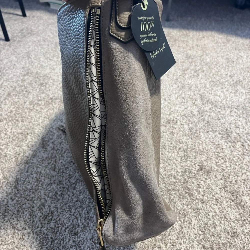 Moda Luxe Taupe Hobo Shoulder Bag Leather Suede Large Slouchy Boho Neutral Purse - Picture 5 of 16